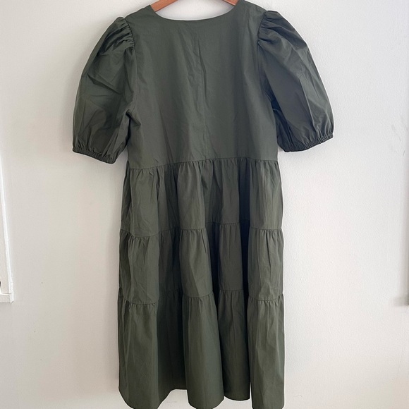 Banana Republic Factory V- neck tiered organic cotton poplin green dress NWT - Picture 5 of 7